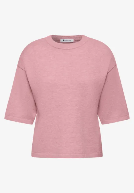 Lichtroze T-shirt met korte mouwen, wijde pasvorm en ronde hals