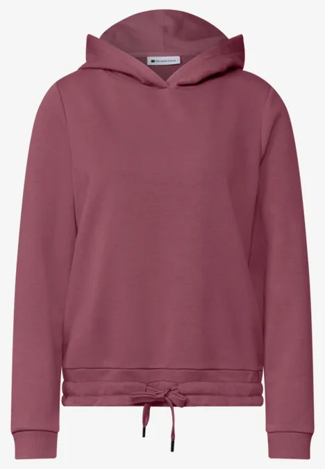 Dunkelrotes Kapuzen-Sweatshirt mit Kordelzug, langen Ärmeln und lässigem Schnitt.