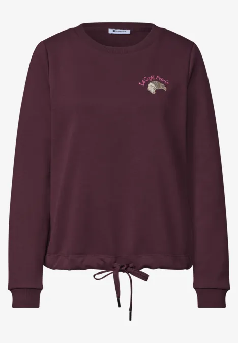 Sweatshirt met ronde hals en borduursel rustic rouge Dunkelrotes Sweatshirt mit Kordelzug an der Taille und kleinem Igel-Print auf der Brust.