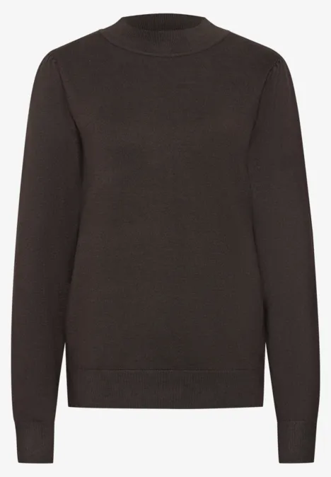 Pullover in Unifarbe mit Rundhals black coffee Dunkelbrauner Pullover mit Rundhalsausschnitt und langen Ärmeln vor weißem Hintergrund.
