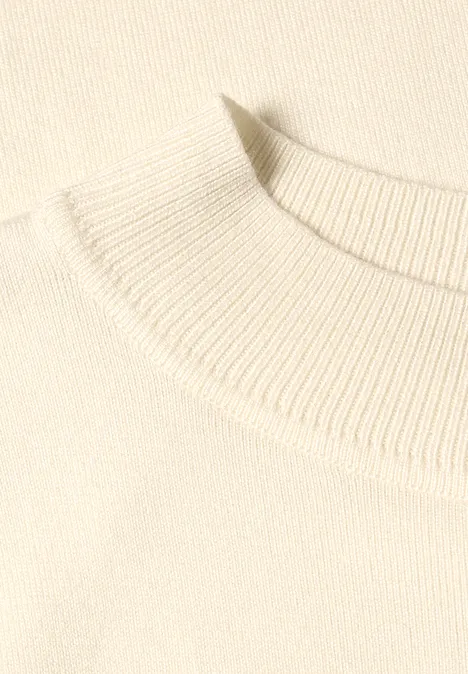 Pullover in Unifarbe mit Rundhals pure beige Nahaufnahme des schlichten, cremefarbenen Strickkragens eines Pullovers.