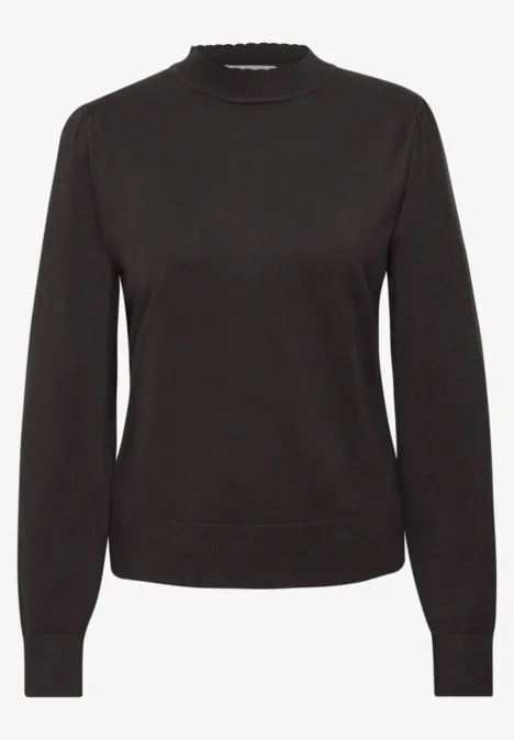 Langarm Pullover mit Turtle Neck und Raffung black coffee Schlichter schwarzer Damenpullover mit Rundhalsausschnitt und langen Ärmeln.