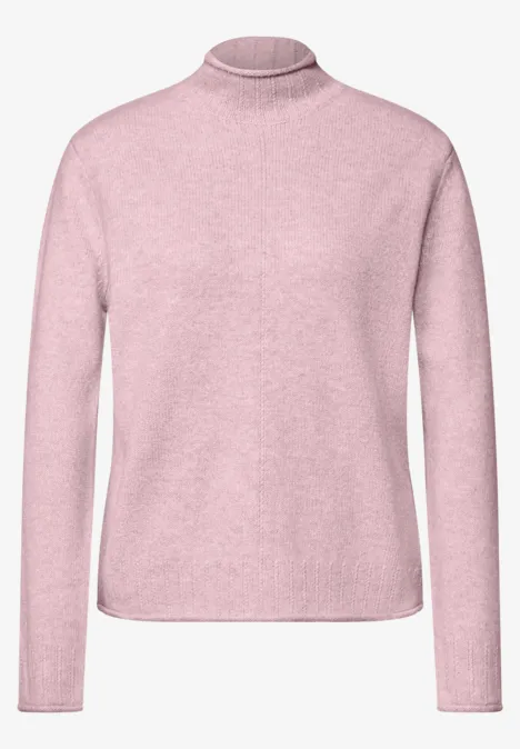 Pull à col roulé rose clair en tissu doux à manches longues