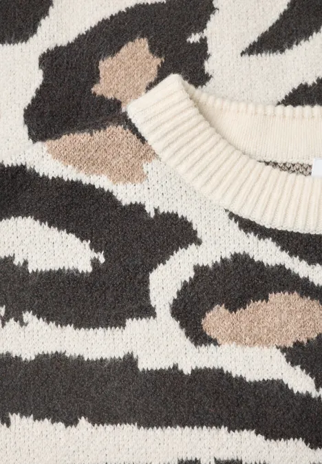 Gebreide trui met zebraprint in crème, zwart en bruin