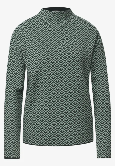 Pullover mit Turtle Neck und Jacquardmuster stormy green Langärmeliges Oberteil mit rundem Halsausschnitt und grün-schwarzem Rautenmuster.