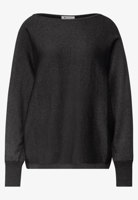 Dolman Pullover mit Glitzerdetails Black Schwarzer Pullover mit Rundhals, langen Ärmeln und entspanntem Schnitt.