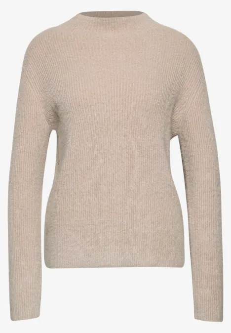 Federgarn Pullover mit Turtle Neck clay sand Beiger, langärmliger Pullover mit Rundhalsausschnitt und feiner Strickstruktur.