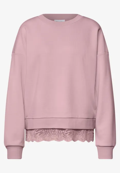 Loose Fit Sweatshirt mit Spitzenkante quiet rose Rosa Sweatshirt mit zarter Spitzenborte am Saum