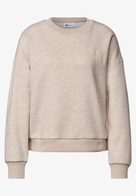 Beiges Sweatshirt mit Rundhalsausschnitt und lockerer Passform.