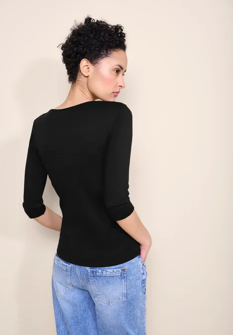 Basic T-Shirt mit 3/4 Arm Black