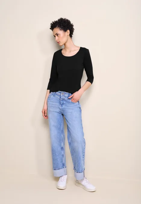 Basic T-Shirt mit 3/4 Arm Black