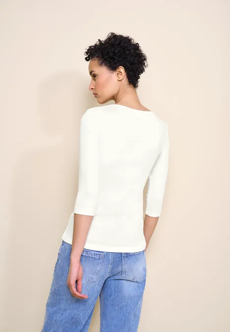 Basic T-Shirt mit 3/4 Arm off white