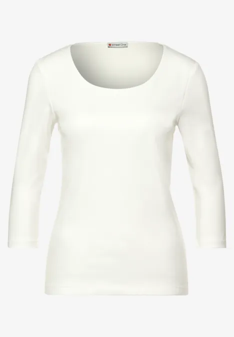 Basic T-Shirt mit 3/4 Arm off white