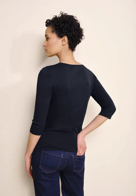 Basic T-Shirt mit 3/4 Arm deep blue