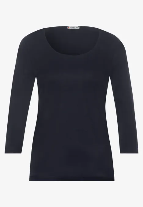 Basic T-Shirt mit 3/4 Arm deep blue