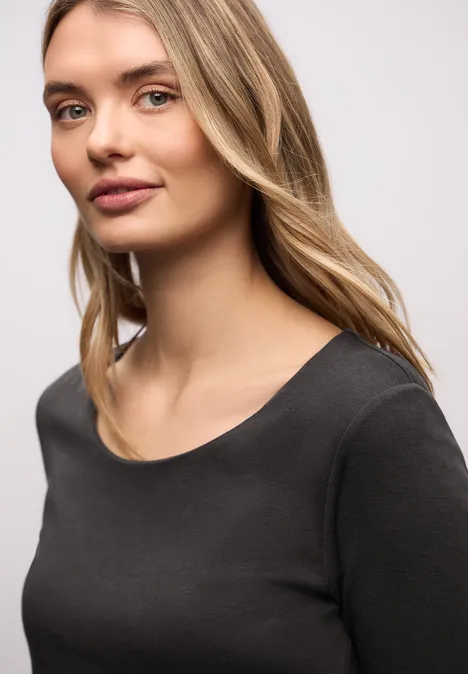 Basic Shirt met 3/4 mouwen darkest brown