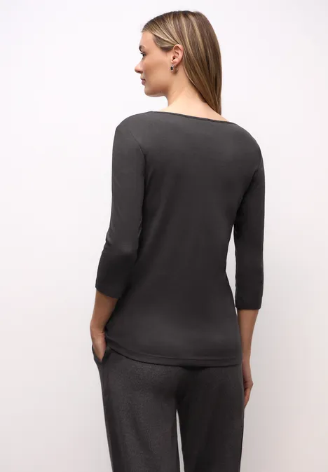 Basic Shirt met 3/4 mouwen darkest brown