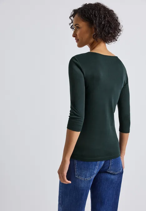 Basic T-Shirt mit 3/4 Arm evernight green