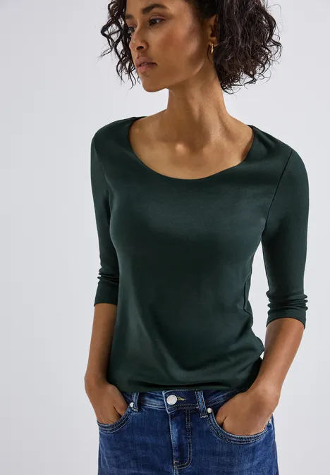 Basic T-Shirt mit 3/4 Arm evernight green