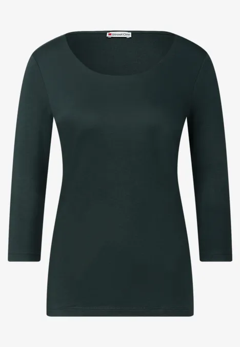 Basic T-Shirt mit 3/4 Arm evernight green