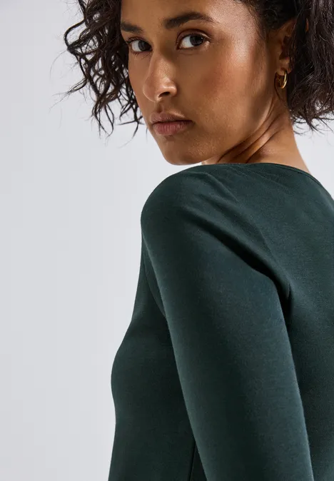 Basic T-Shirt mit 3/4 Arm evernight green