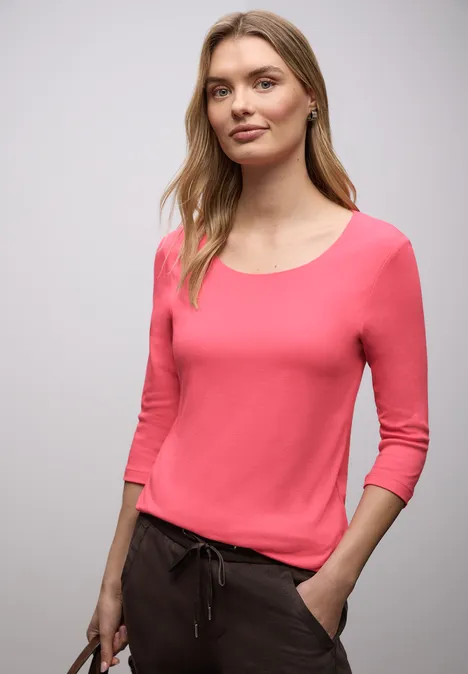 Basic T-Shirt mit 3/4 Arm striking coral