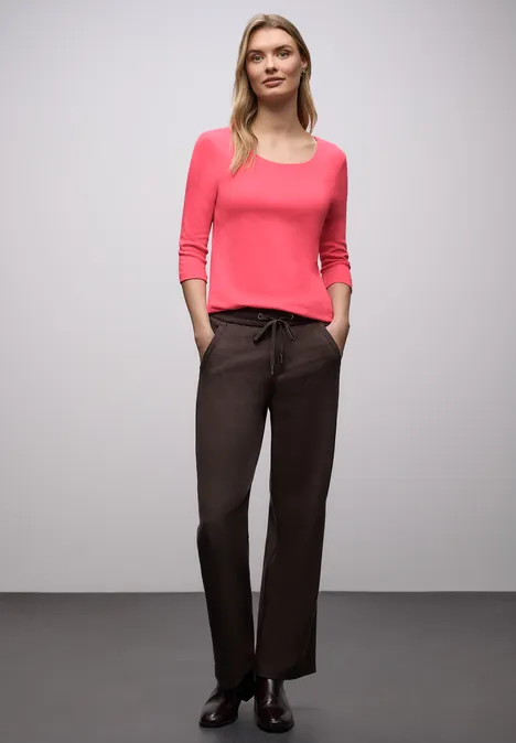 Basic T-Shirt mit 3/4 Arm striking coral