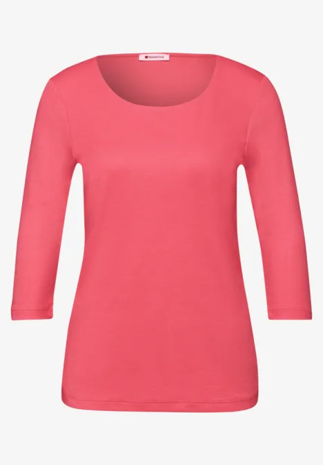 Basic T-Shirt mit 3/4 Arm striking coral