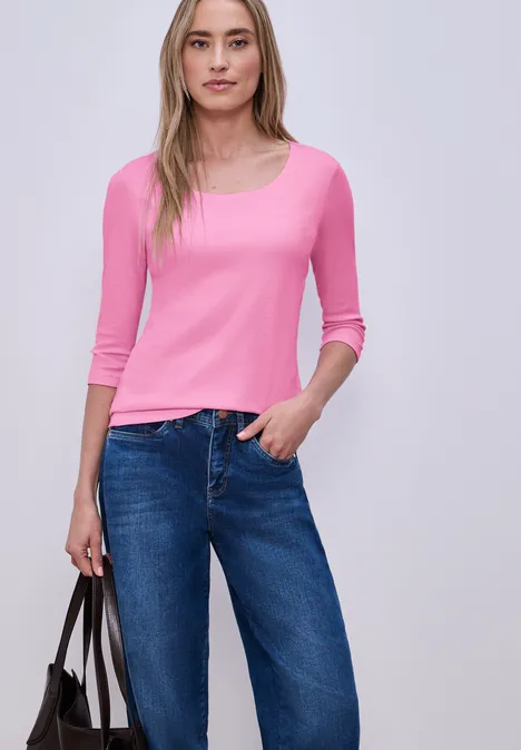 Basic T-Shirt mit 3/4 Arm ibis rose