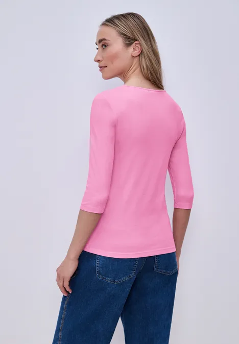 Basic T-Shirt mit 3/4 Arm ibis rose