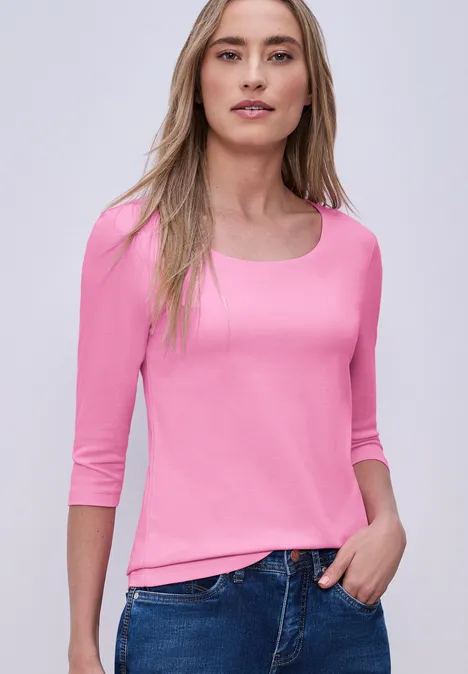 Basic T-Shirt mit 3/4 Arm ibis rose