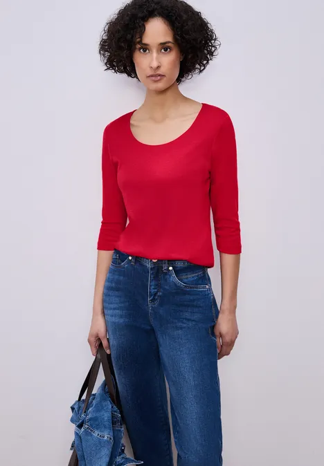 Basic T-Shirt mit 3/4 Arm salsa red