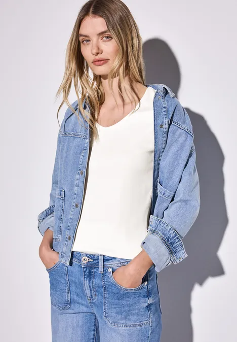 Basic Kurzarmshirt off white