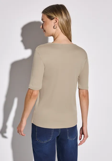 Basic Kurzarmshirt coastal beige