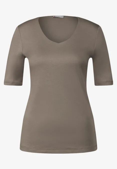 Basic Kurzarmshirt stone brown