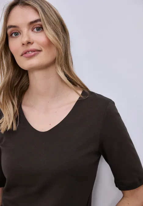 Basic Shirt met ondoorzichtige voorkant espresso brown