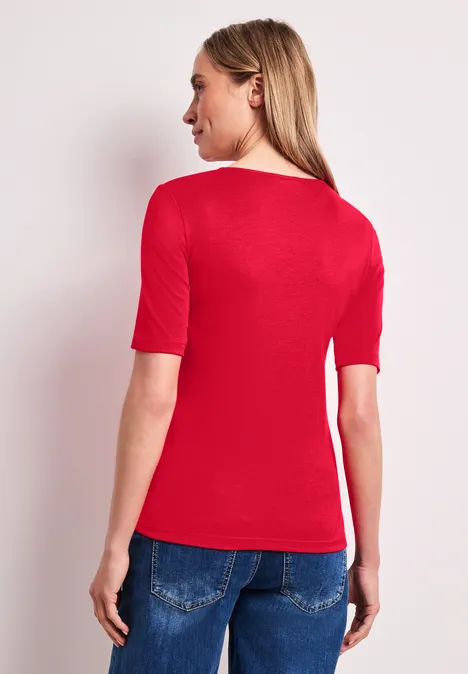 Basic T-Shirt mit V-Neck in Unifarbe salsa red Basic T-Shirt mit V-Neck in Unifarbe salsa red