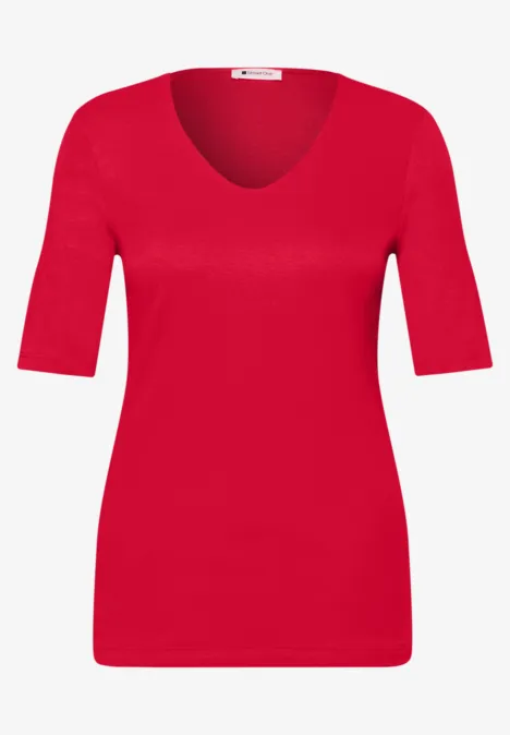 Basic T-Shirt mit V-Neck in Unifarbe salsa red Basic T-Shirt mit V-Neck in Unifarbe salsa red
