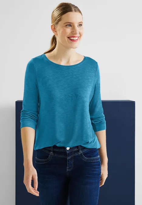 Basic Shirt in Unifarbe deep splash blue
