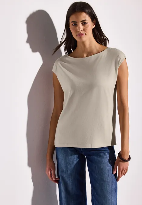 Shirt met boothals moonstone sand