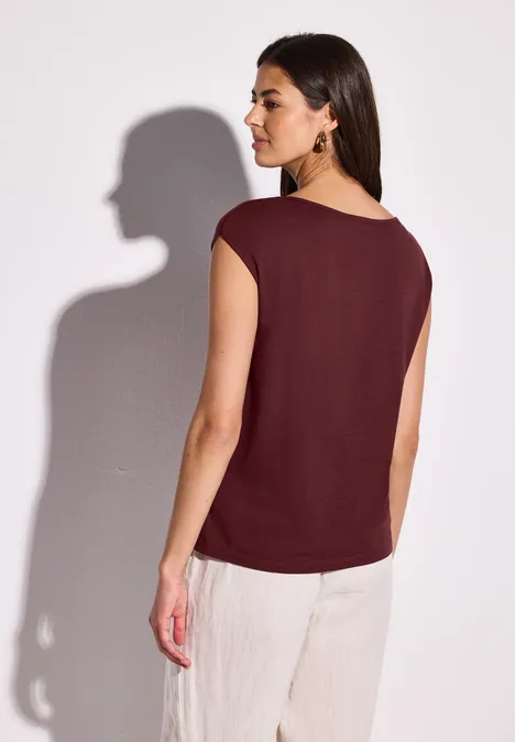 T-shirt avec encolure en U dark cherry red