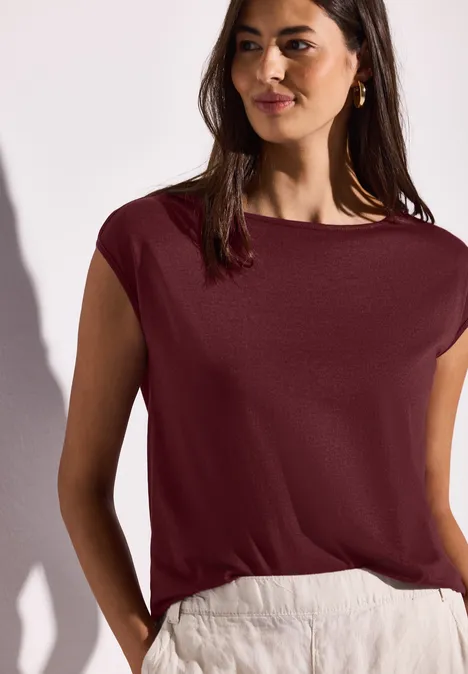 T-shirt avec encolure en U dark cherry red