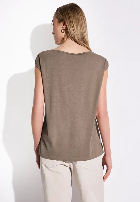 T-shirt avec encolure en U stone brown