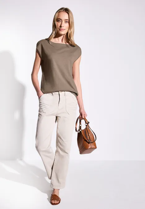 T-shirt avec encolure en U stone brown