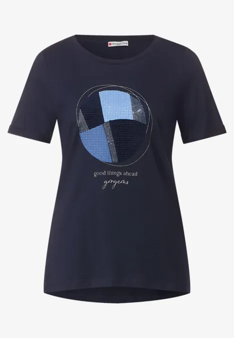 T-Shirt mit Steinchendeko deep blue