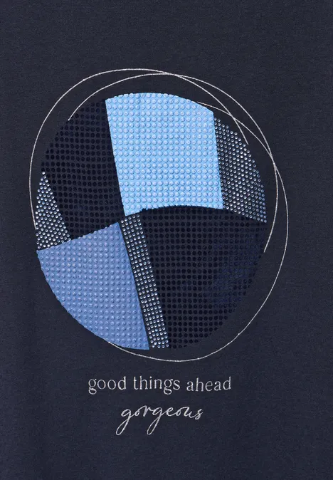 T-Shirt mit Steinchendeko deep blue