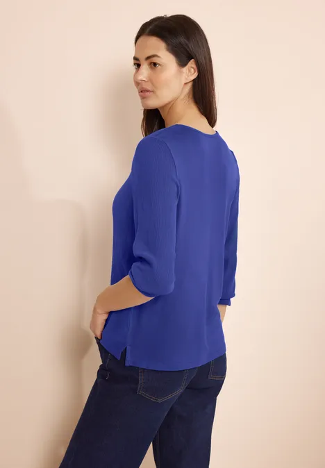 Shirt van materiaalmix intense royal blue