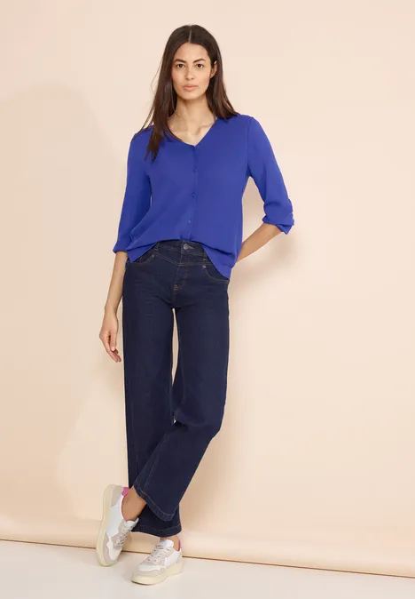 Shirt van materiaalmix intense royal blue