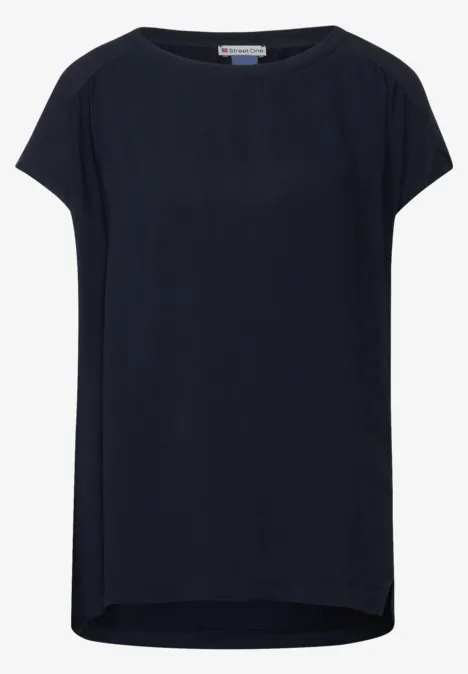 Materialmix T-Shirt deep blue