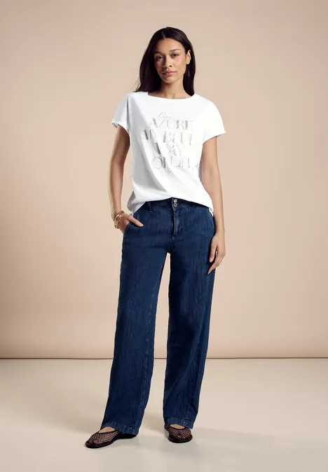 T-Shirt mit Glitzerwording White T-Shirt mit Glitzerwording White